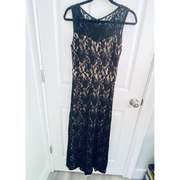 Vintage Y2K 2000's Long Dress Lace Full Length Maxi Illusion Whimsigoth Goth - Picture 1 of 7